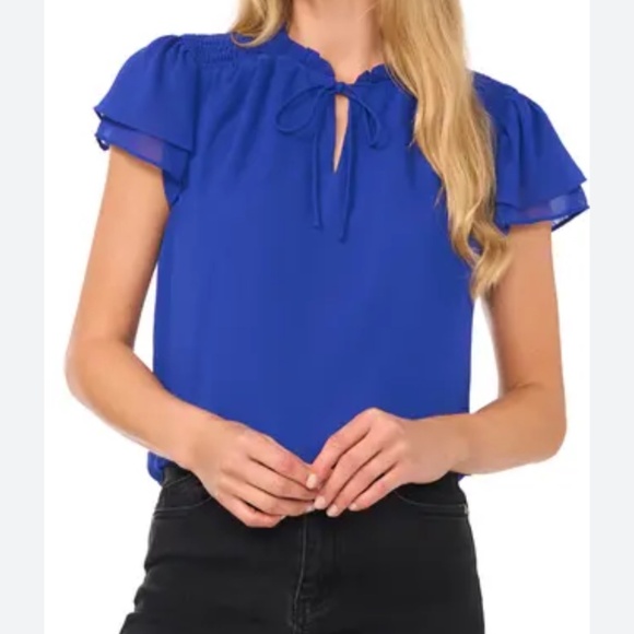 CeCe Cobalt Blue Smocked Ruffle Sleeve Blouse – Size XL - Picture 1 of 3